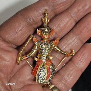 Vintage Thai Khon Masked Dancer Enamel Brooch